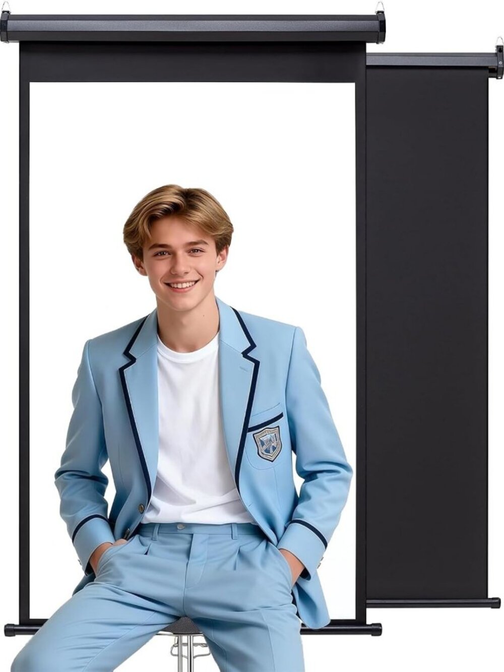 Retractable White Photo Backdrop Screen, 36"x56" Portable Photography Background